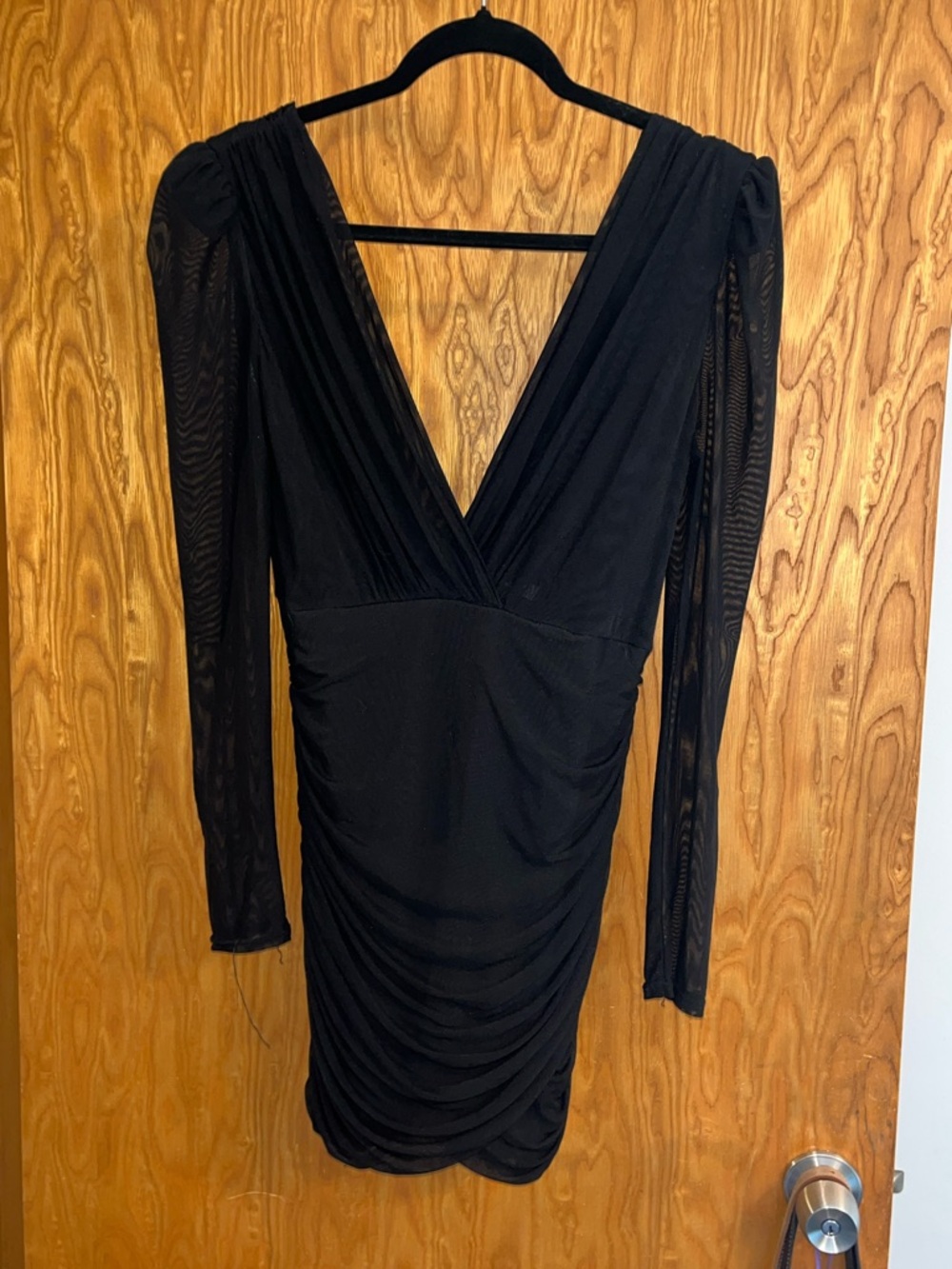 privy Black V-Neck Ruched Bodycon Long Sleeve Dress